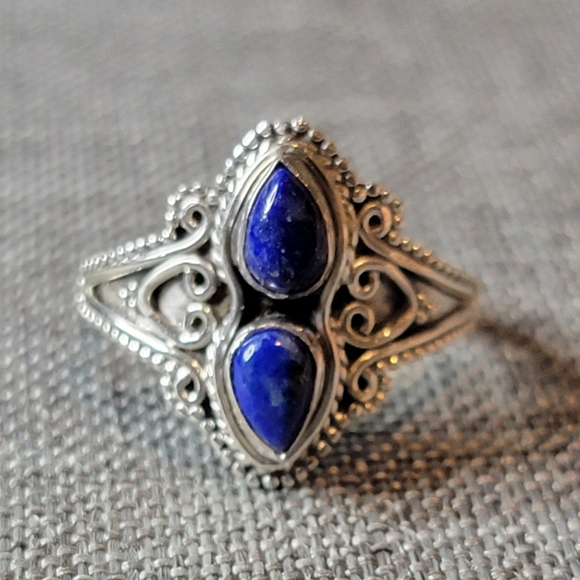 Native Jewelry - Native Lapis Lazuli Gemstone Ring Size 8 Sterling Silver Boho Jewelry